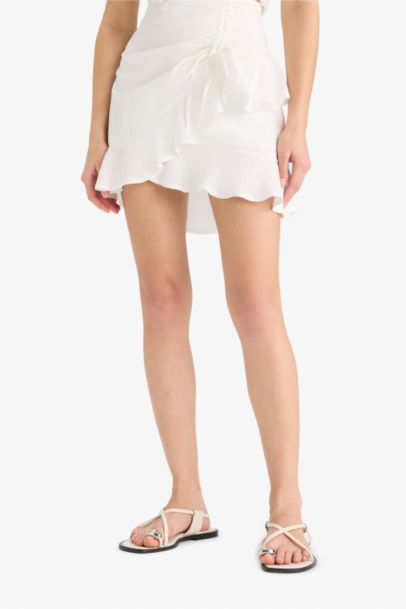 Linen Look Normal Waist Mini Skirt