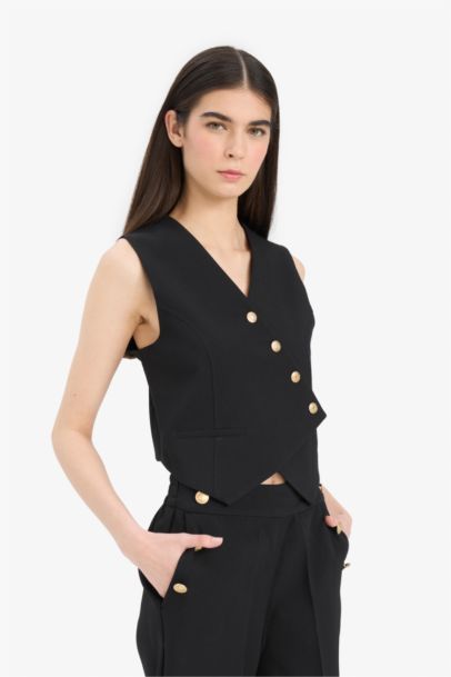 Asimetrik V Yaka Blazer Yelek