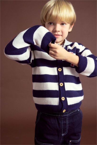 Cardigan tricot à rayures avec boutons pour bébé garçon