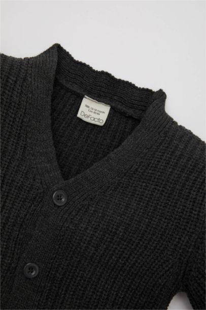 Cardigan en Tricot à Boutons Noir avec Col en V pour Bébé Garçon