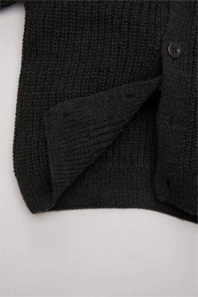 Cardigan en Tricot à Boutons Noir avec Col en V pour Bébé Garçon