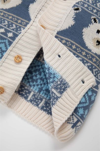 Cardigan en Tricot à Boutons avec Col Montant à Motif Ours pour Bébé Garçon