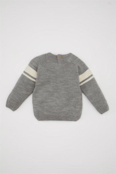 Pull en Tricot Gris avec Imprimé et Détails aux Manches pour Bébé Garçon