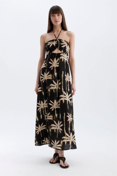 Robe Longue imprimée à Coupe évasée et Col licou