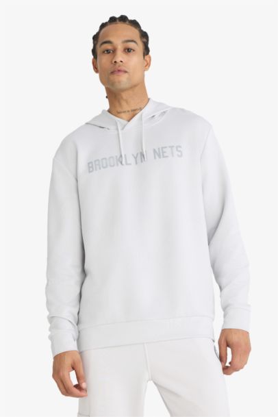 NBA Brooklyn Nets Standart Fit Kapüşonlu Jakarlı Sweatshirt
