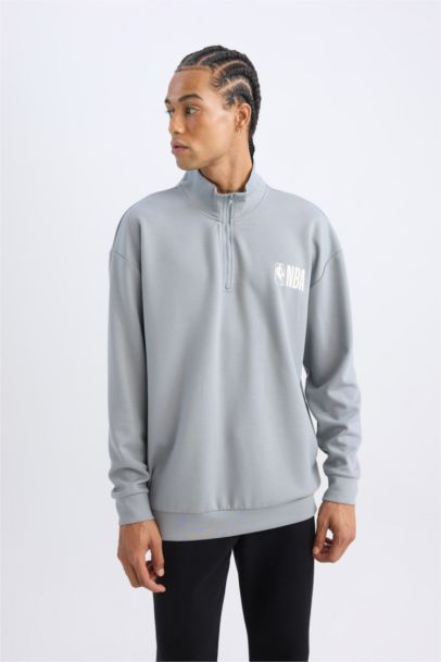 Свитшот оверсайз NBA на молнии с воротникмо стойкой, DeFactoFit