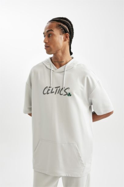 NBA Boston Celtics Oversize Geniş Kalıp Kapüşonlu Sırt Baskılı Kısa Kollu Tişört