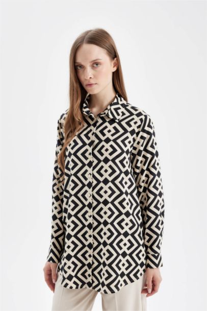 تونيك كم طويل مطبوع قصة عادية