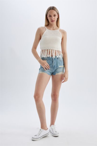 Fitted Crochet Halter Neck Crop Top
