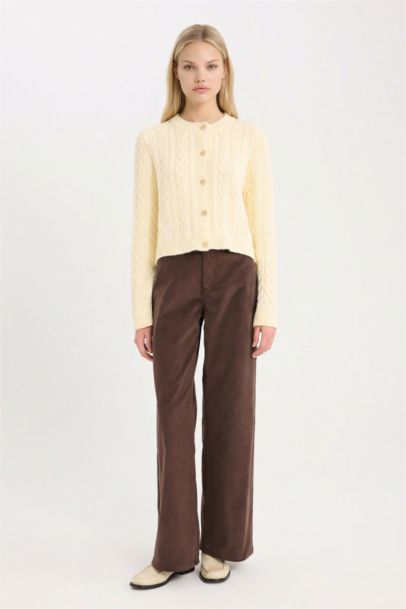 Regular Fit Crew Neck Patterned Knitwear Cardigan