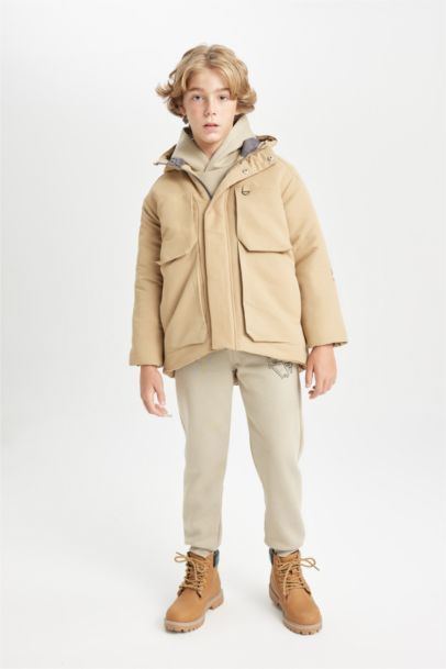 Su Geçirmez Kapüşonlu Polar Astarlı Parka Erkek Çocuk
