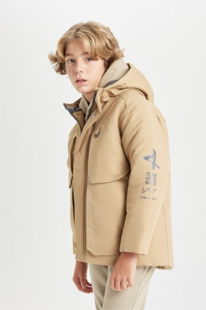 Su Geçirmez Kapüşonlu Polar Astarlı Parka Erkek Çocuk