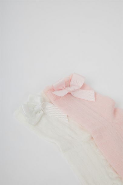 Kız Bebek Kaydırmaz Taban 2'li Pamuklu Uzun Çorap