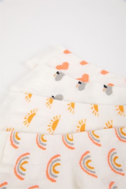 Kız Bebek Dikişsiz 4'lü Pamuklu Uzun Çorap