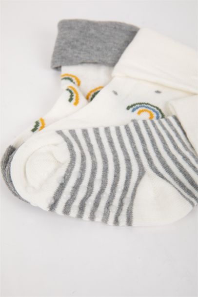 Erkek Bebek Dikişsiz 3'lü Pamuklu Uzun Çorap