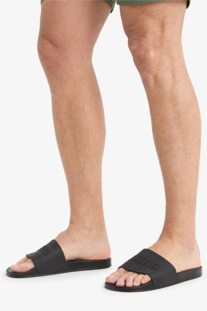 Men Flat Sole Slip On Faux Leather Slippers