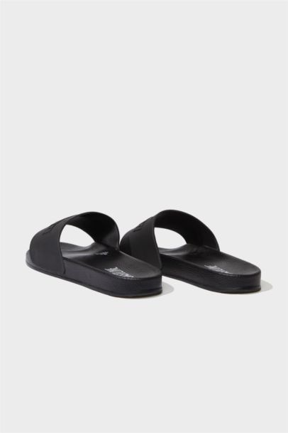 Men Flat Sole Slip On Faux Leather Slippers