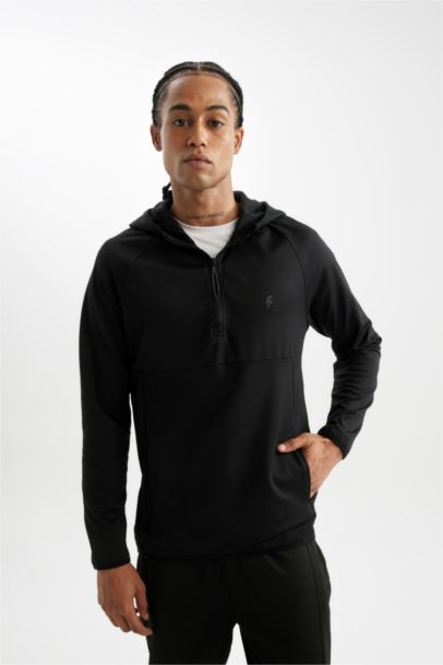 Standart Fit Kapüşonlu Fermuarlı Pike Sporcu Sweatshirt