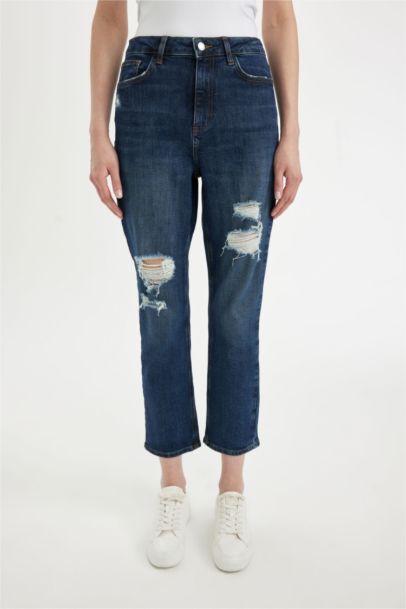 Pantalon Jean coupe régulière Taille Haute avec Détails Déchirés Vintage Mary pour Femme
