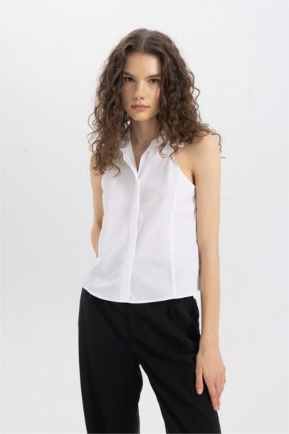 Chemise Slim en Popeline sans Manches