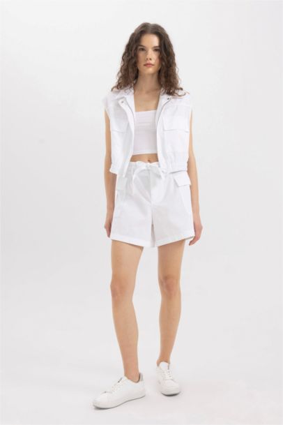 Paperbag Fit Poplin High Waist Wide Leg Shorts