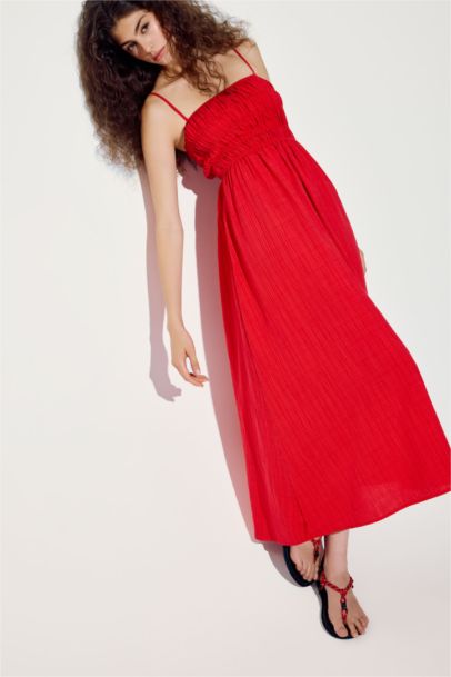 Strapless Linen Look Maxi Dress