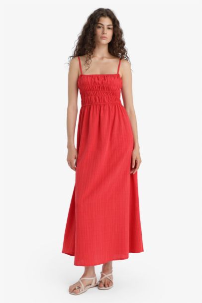 Strapless Linen Look Maxi Dress