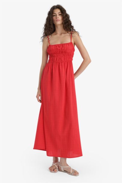 Strapless Linen Look Maxi Dress