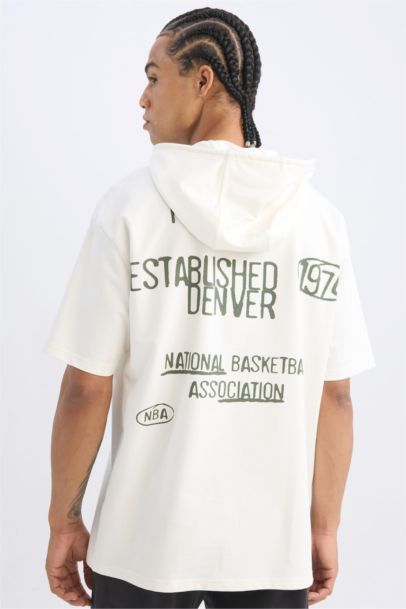 NBA Denver Nuggets Oversize Geniş Kalıp Kapüşonlu Sırt Baskılı Kısa Kollu Tişört