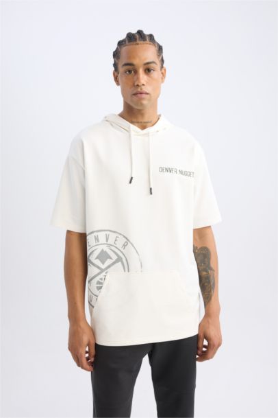 NBA Denver Nuggets Oversize Geniş Kalıp Kapüşonlu Sırt Baskılı Kısa Kollu Tişört