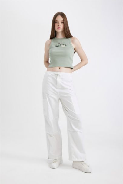 Fitted Printed Crew Neck Ribbed Camisole Crop Top