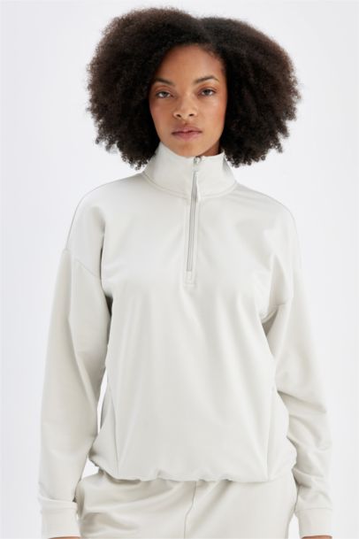 Loose Fit Stand Collar Zippered Sports Sweatshirt