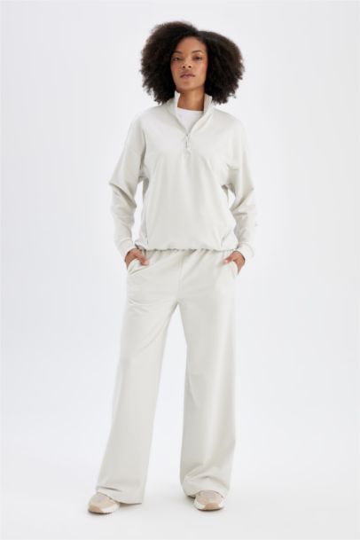 Loose Fit Stand Collar Zippered Sports Sweatshirt