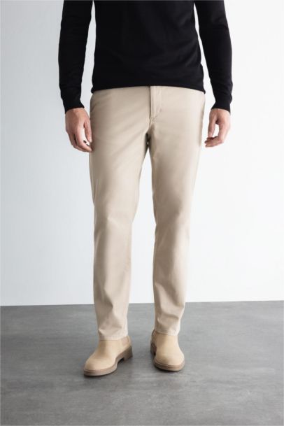 Regular Hem Straight Chino Pocketed Trousers
