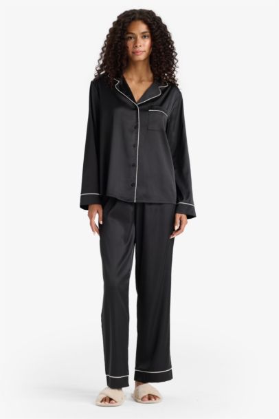 Regular Fit Satin Top Bottom 2 Piece Pajama Set