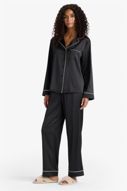 Regular Fit Satin Top Bottom 2 Piece Pajama Set