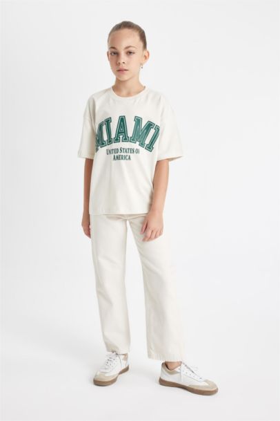 Girl Straight Fit Wide Leg Cotton Pants