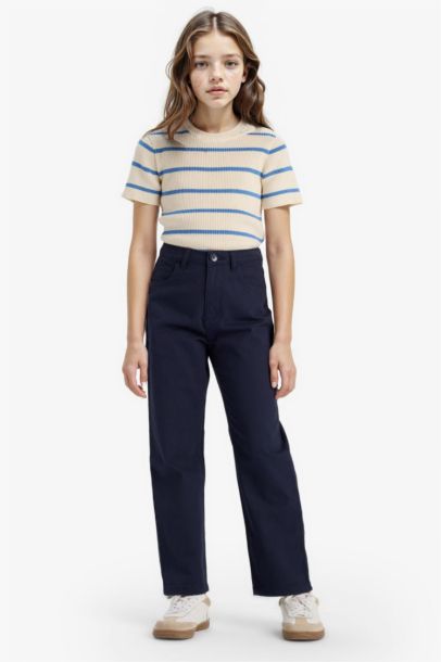 بنطرون بناتي قطن قصة مستقيمة برجل واسع