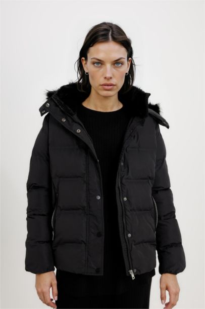 Su Geçirmez Puffer Şişme Mont Kapüşonlu Fermuar Çıtçıt Kapmalı Cepli