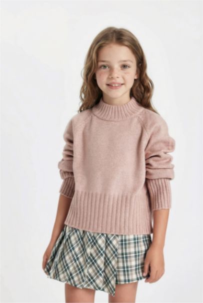 Girl Beige Standard Fit Crew Neck Knitted Pullover