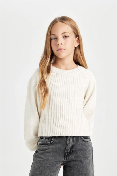 Girl Standard Fit Crew Neck Knit Patterned Pullover