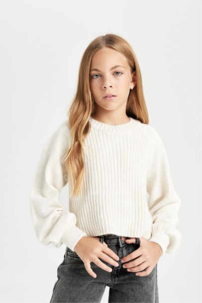 Girl Standard Fit Crew Neck Knit Patterned Pullover