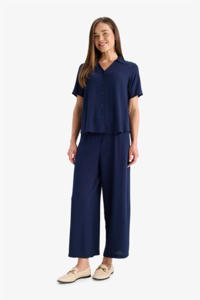 Culotte Wide Leg Crinkle Viscose Capri Pants