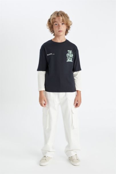 تيشيرت اولادي كم طويل بطبعة حروف قصة عادية