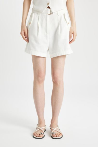 Relax Fit Linen Blended High Waist Crop Fit Shorts