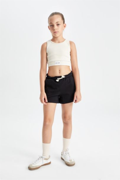 كروب توب بدون كم برقبة مستديرة