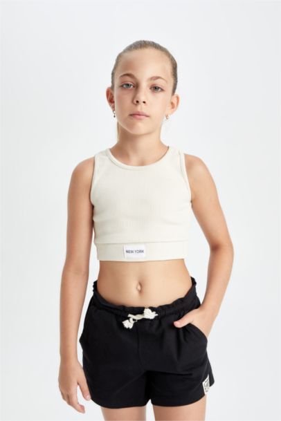 كروب توب بدون كم برقبة مستديرة