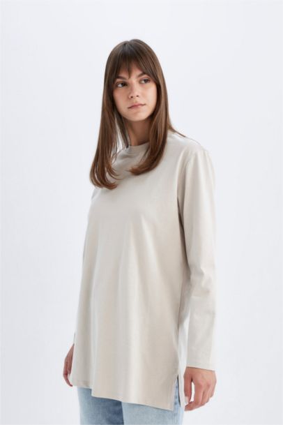 Regular Fit Crew Neck Basic Long Sleeve T-Shirt Tunic