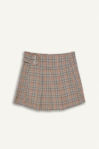Jupe-short courte en sergé plissé à taille élastique pour fille