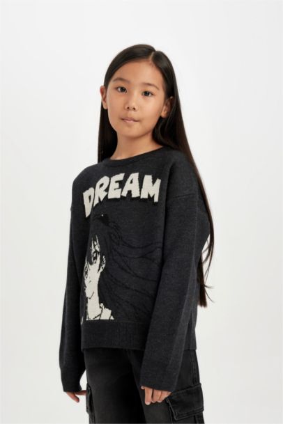 Pull en maille slim à motif, col rond pour Fille